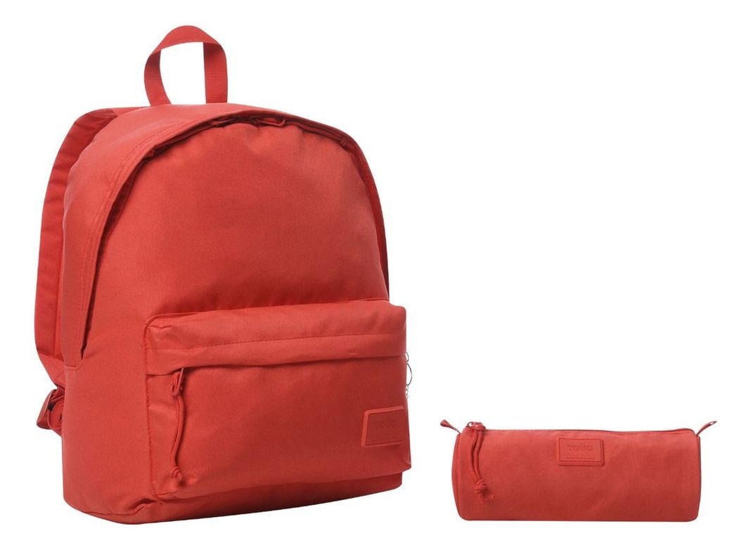 Mochila Escolar Totto Pack X2 + Estuche Multiuso Kalex Rojo-0