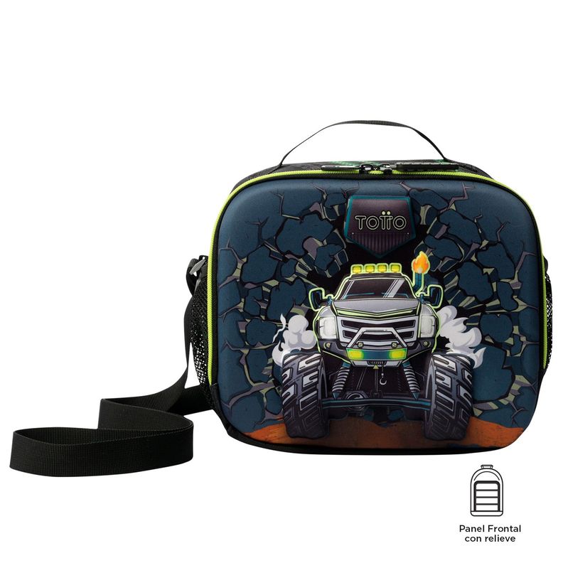 Lonchera Térmica Escolar para Niño Monster Race Grande Negra Totto