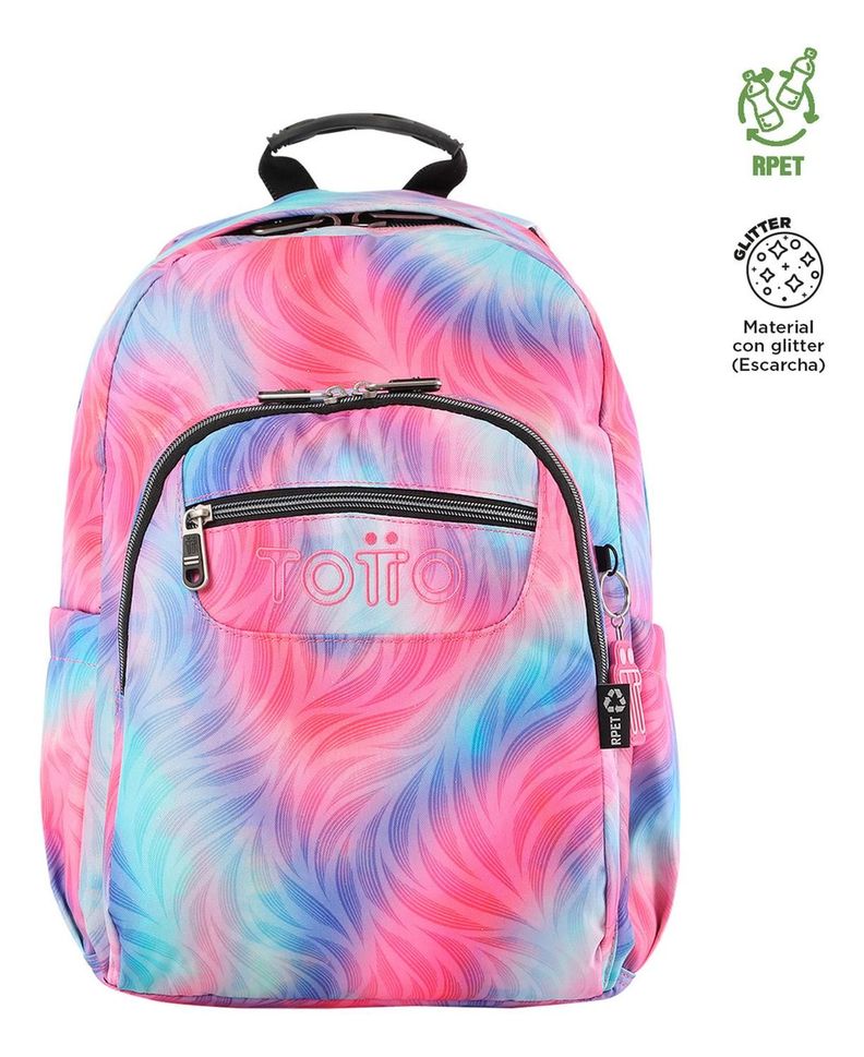 Mochila Escolar Totto Acuarela Rpet Glitter Rosado Fritz