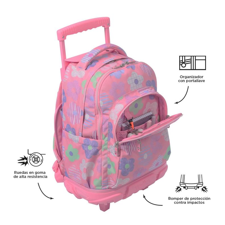 Mochila Escolar con Ruedas Bomper Renglon Margaly-5