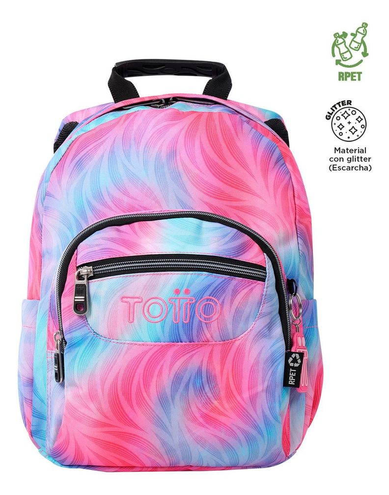 Mochila Escolar Totto Tempera Rpet Glitter Rosado Fritz-0