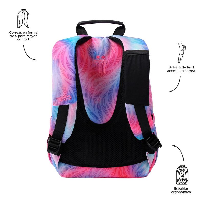 Mochila Escolar Totto Tempera Rpet Glitter Rosado Fritz-3