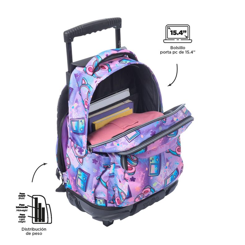 Mochila Escolar con Ruedas Bomper Renglon Meowsical-4