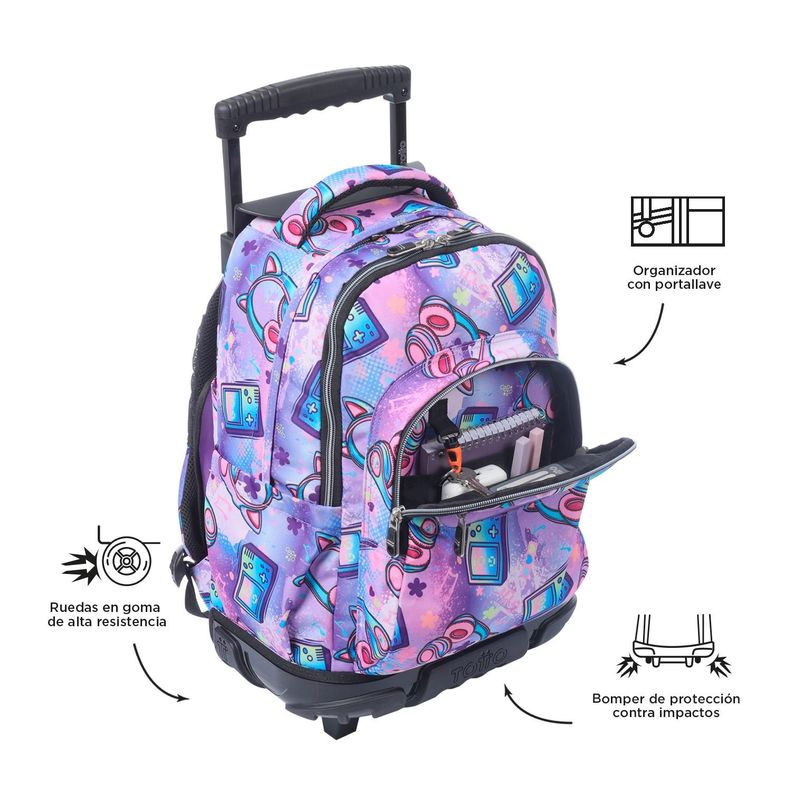 Mochila Escolar con Ruedas Bomper Renglon Meowsical-5