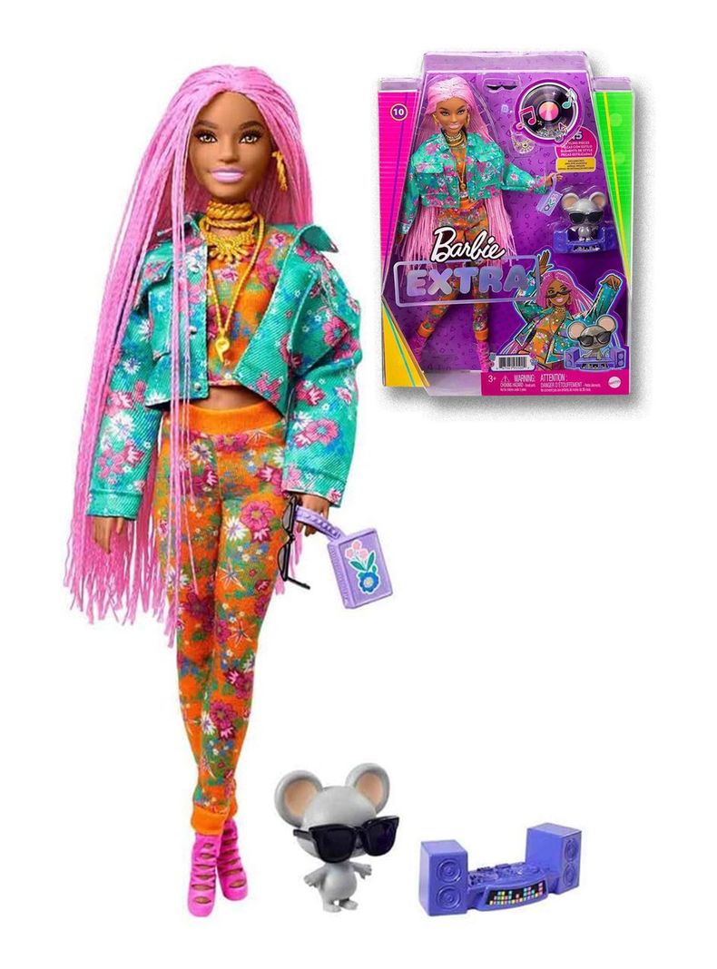 Muñeca Barbie Extra #10 Trenzas Rosas de Mattel-0
