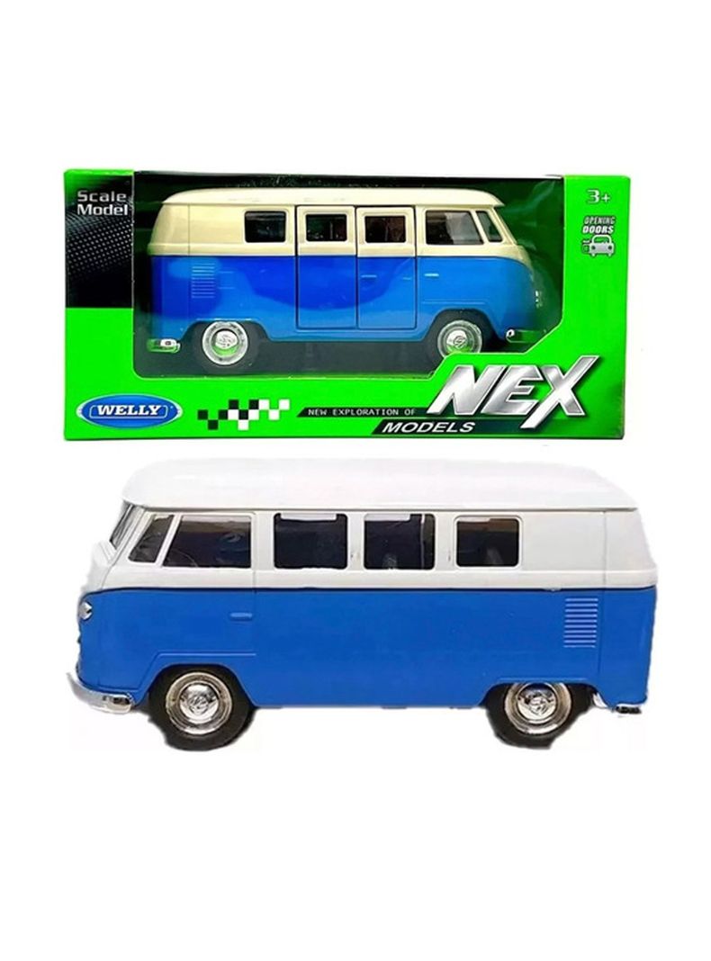 Vehículo de Colección Volkswagen Combi Crema y azul Escala 1:36 de Welly-0