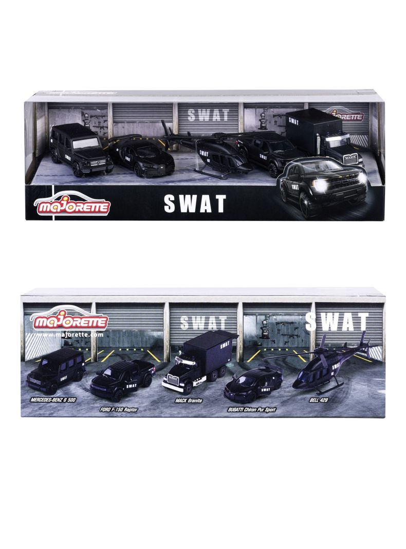 Set 5 Autos Swat Majorette Negros Giftpack Escala 1:64-0