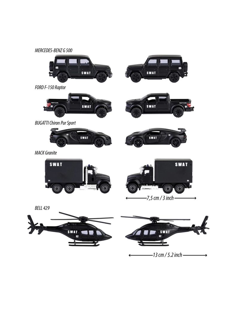 Set 5 Autos Swat Majorette Negros Giftpack Escala 1:64-1