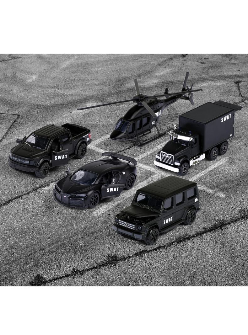Set 5 Autos Swat Majorette Negros Giftpack Escala 1:64-2