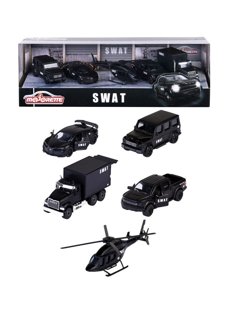 Set 5 Autos Swat Majorette Negros Giftpack Escala 1:64-3