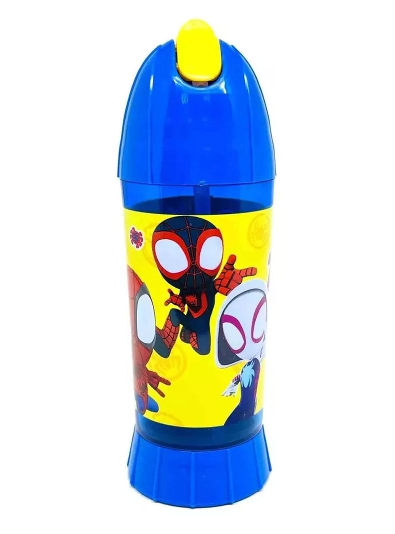 Vaso Botella Toma Jugo Con Bombilla Niño Spidey Y Sus Amigos Color Azul-0