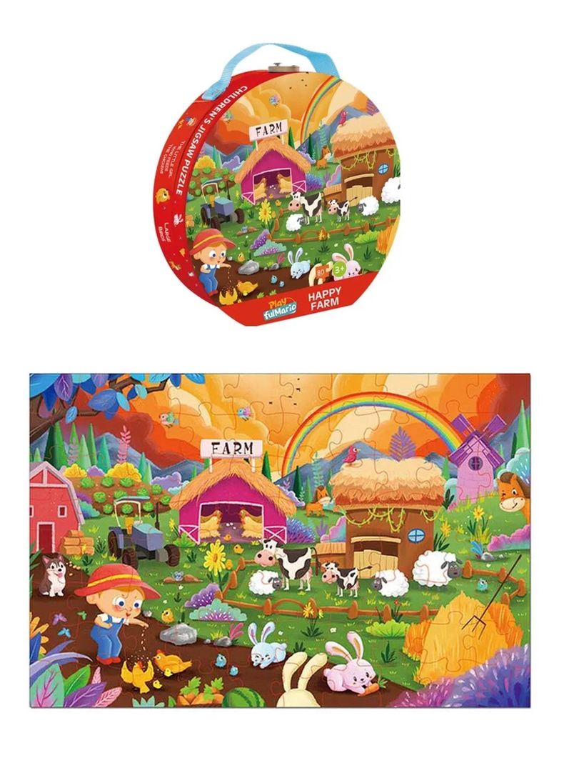 Puzzle Rompecabezas Granja Feliz Con Maleta 80 Pcs Deluxe Play Fulmario-0