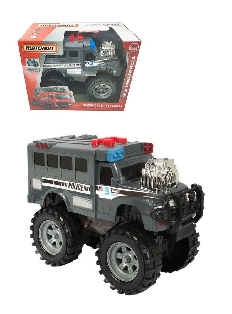 Auto Gigante Rescue Truck Policía Motorizado con Luces y Sonido de Matchbox-0