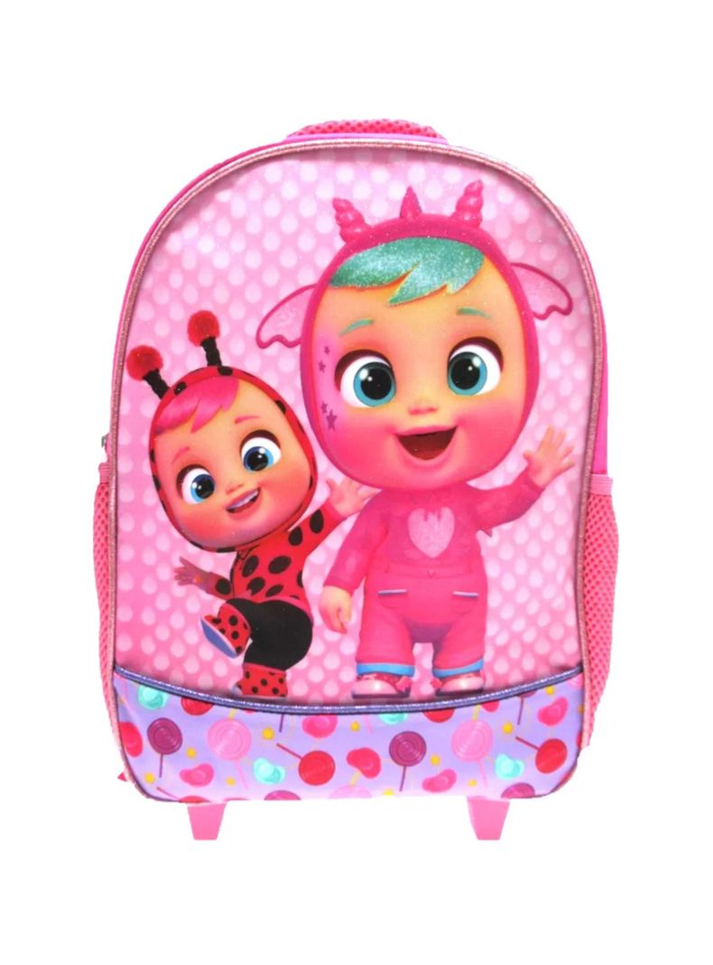 Mochila Escolar Cry Babies Bebes Llorones Con Ruedas Color Rosa Claro-0