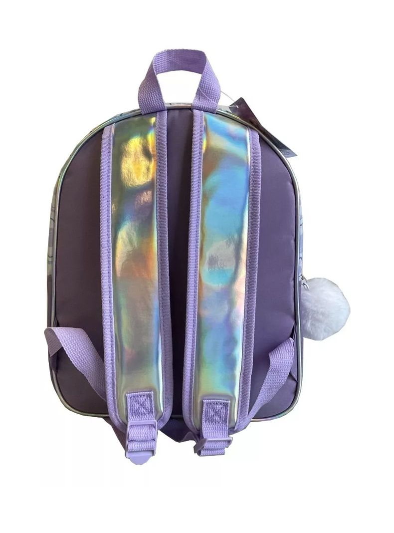 Mochila Metalizada Frozen Accesorio Pompom Niñas Color Plateado-3