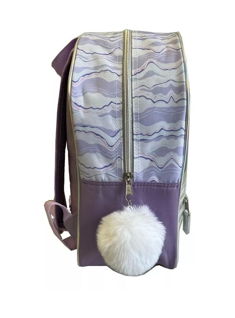 Mochila Metalizada Frozen Accesorio Pompom Niñas Color Plateado-5