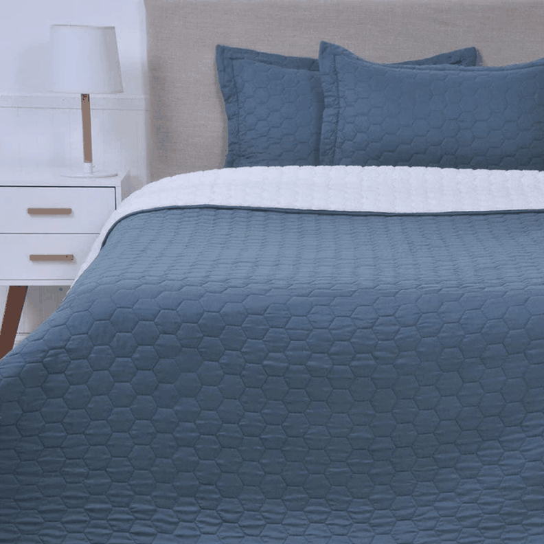 Quilt Sherpa Liso 2 Plazas Azul-0