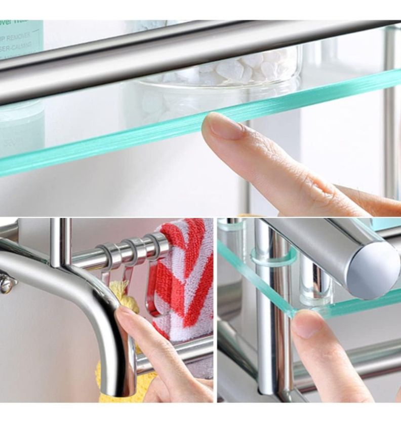 Estante Organizador Baño Toallero Acero inoxidable Vidrio-3