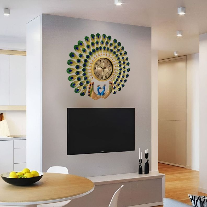 Reloj Pared Pavo Real Decorativo Moderno Silencioso Jhn-3