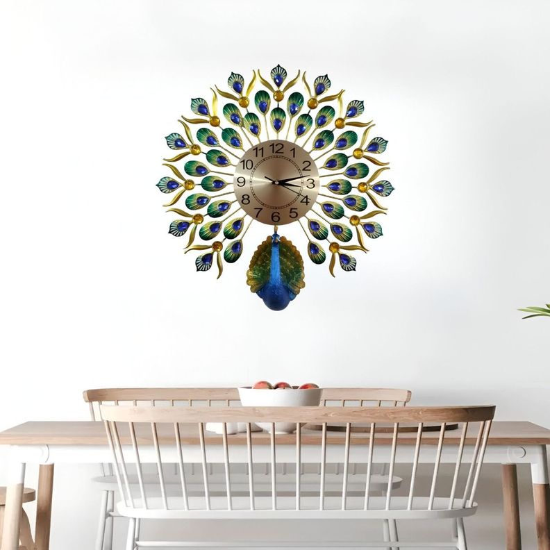 Reloj Pared Pavo Real Decorativo Hermoso Clásico Jhn-2