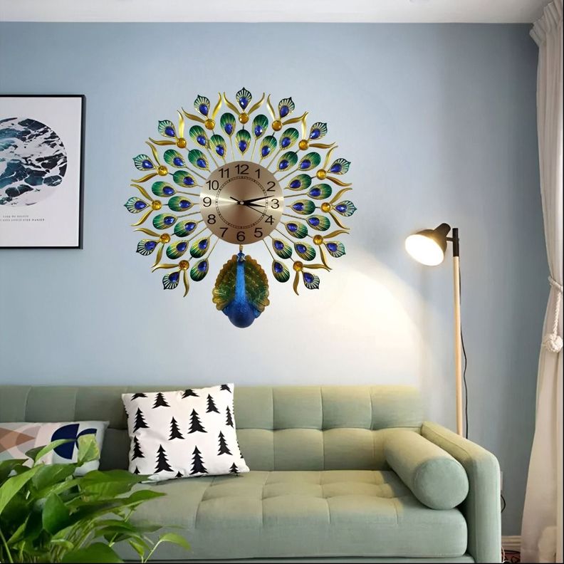 Reloj Pared Pavo Real Decorativo Hermoso Clásico Jhn-3