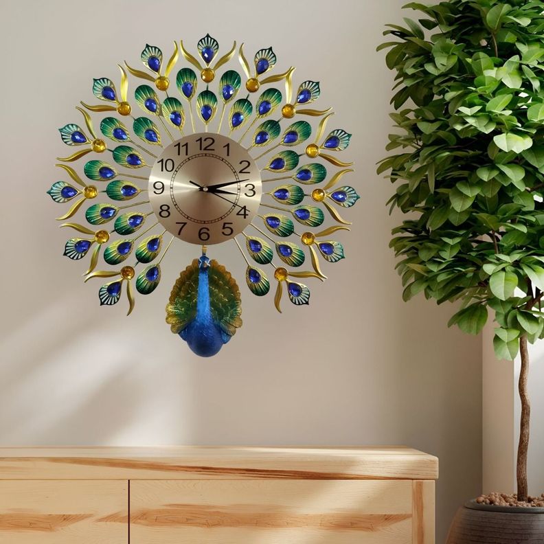 Reloj Pared Pavo Real Decorativo Hermoso Clásico Jhn-4