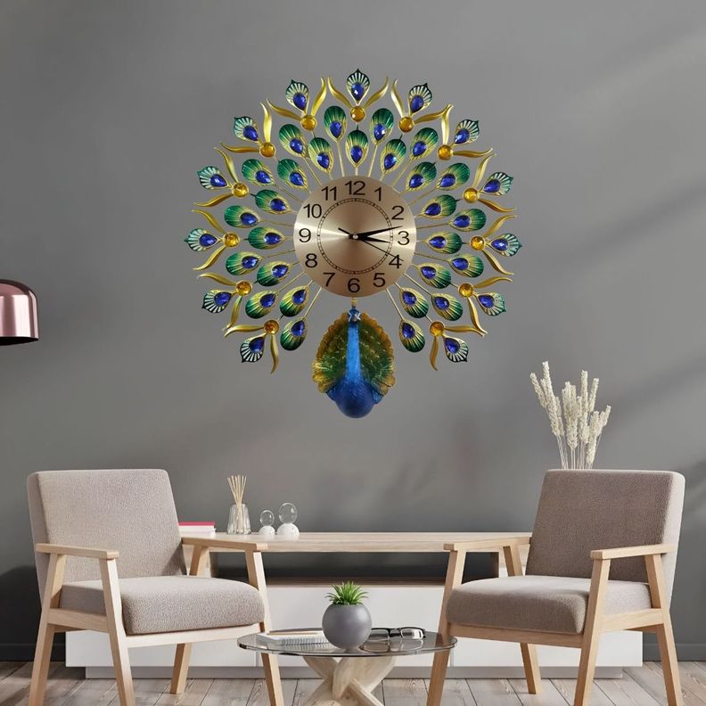 Reloj Pared Pavo Real Decorativo Hermoso Clásico Jhn-5