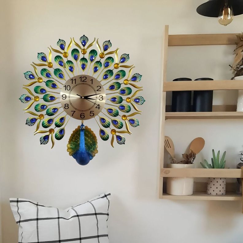 Reloj Pared Pavo Real Decorativo Hermoso Clásico Jhn-7