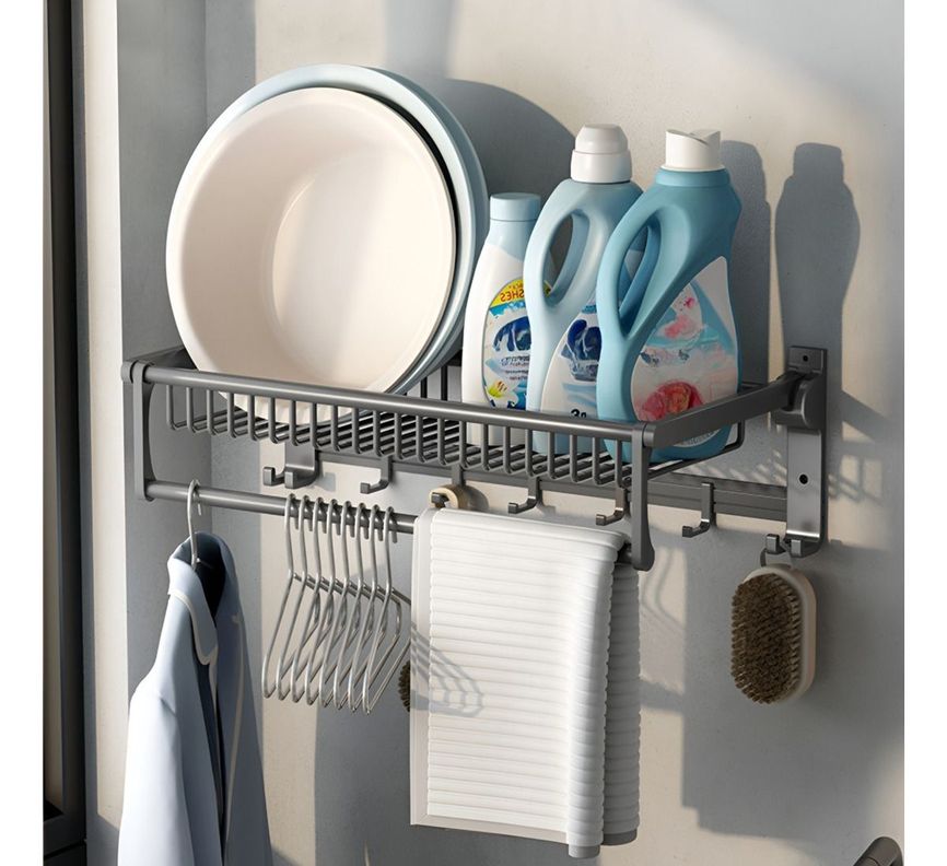 Estante Organizador Baño Doble Barra 5 Ganchos Pared Jhn-3