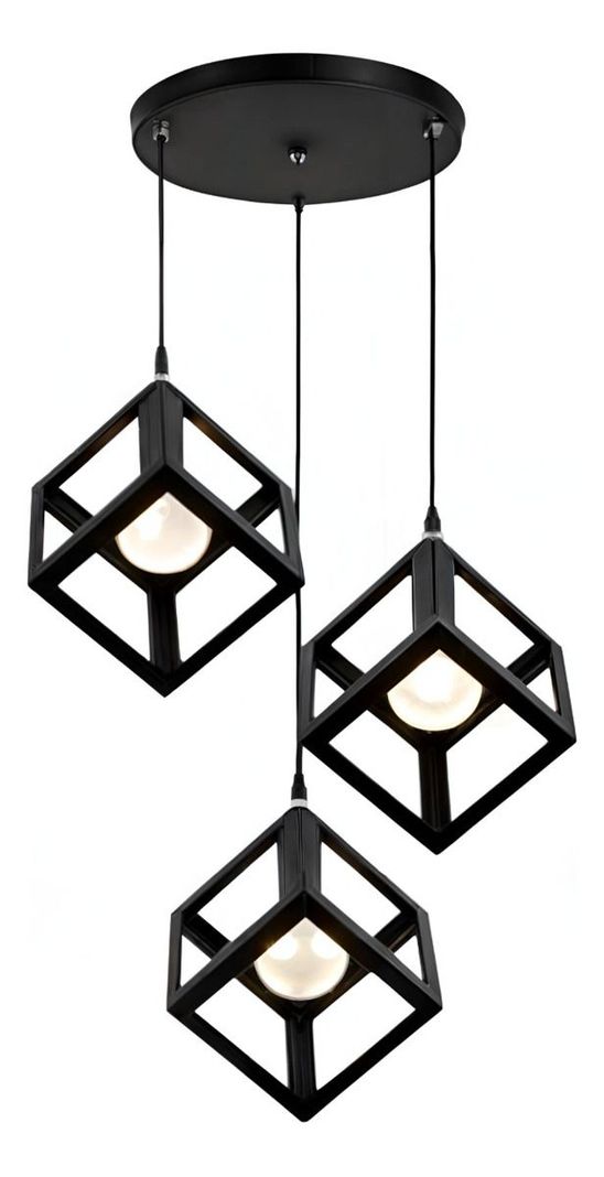 Lámpara Colgante Techo LED 3 Cubos Hierro Negro E27 Jhn-0