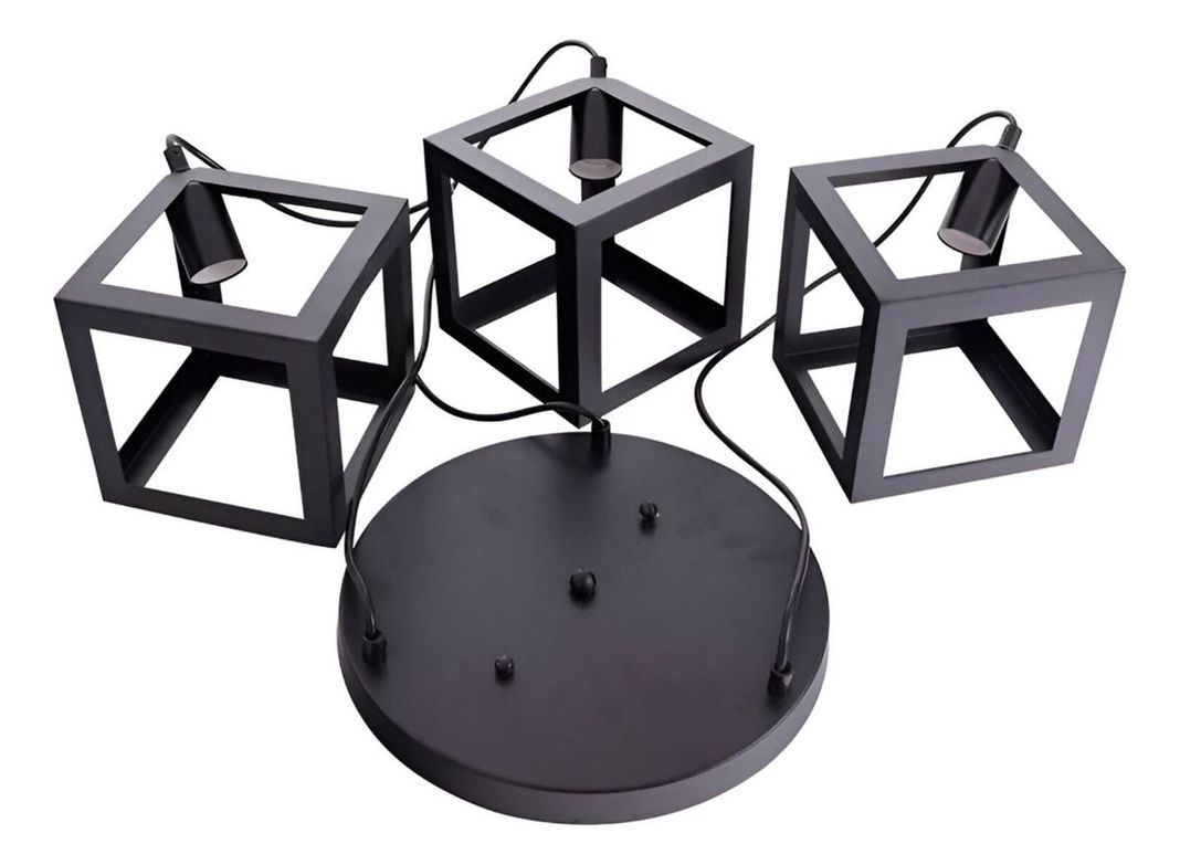 Lámpara Colgante Techo LED 3 Cubos Hierro Negro E27 Jhn-1