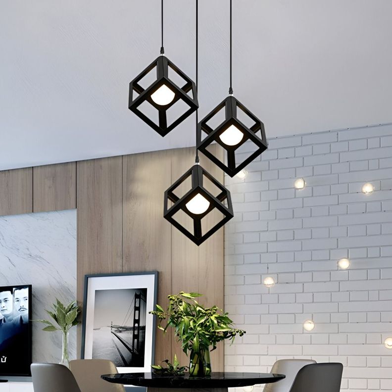 Lámpara Colgante Techo LED 3 Cubos Hierro Negro E27 Jhn-3