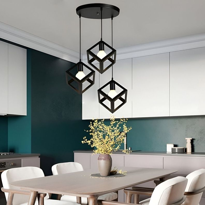 Lámpara Colgante Techo LED 3 Cubos Hierro Negro E27 Jhn-6