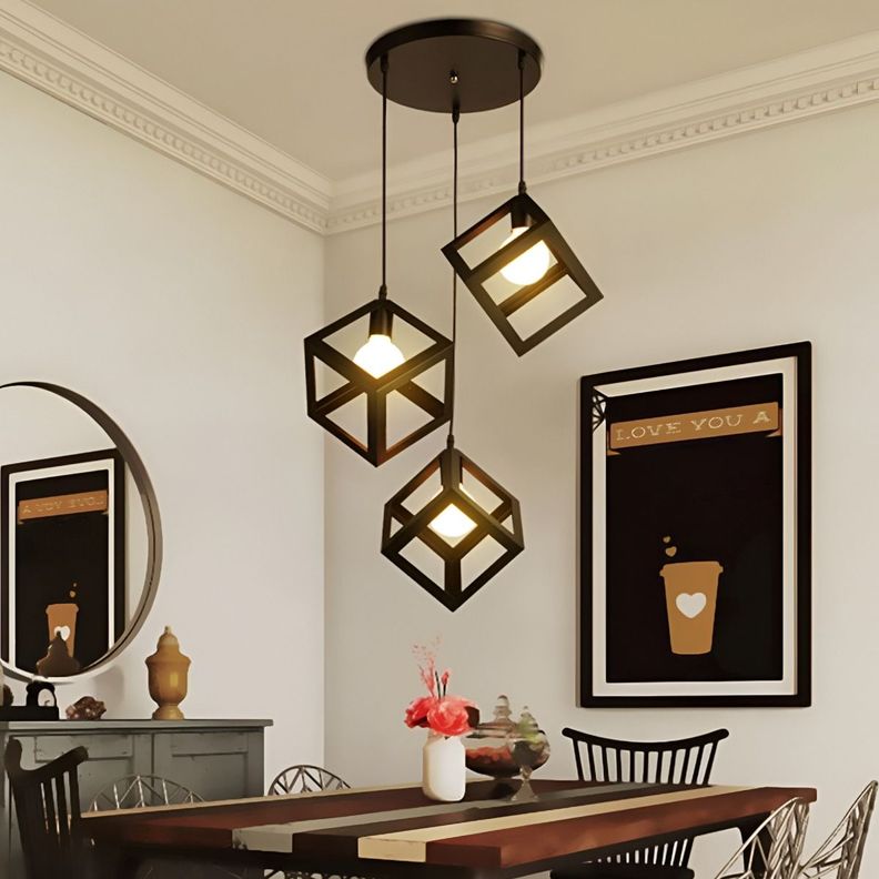 Lámpara Colgante Techo LED 3 Cubos Hierro Negro E27 Jhn-9