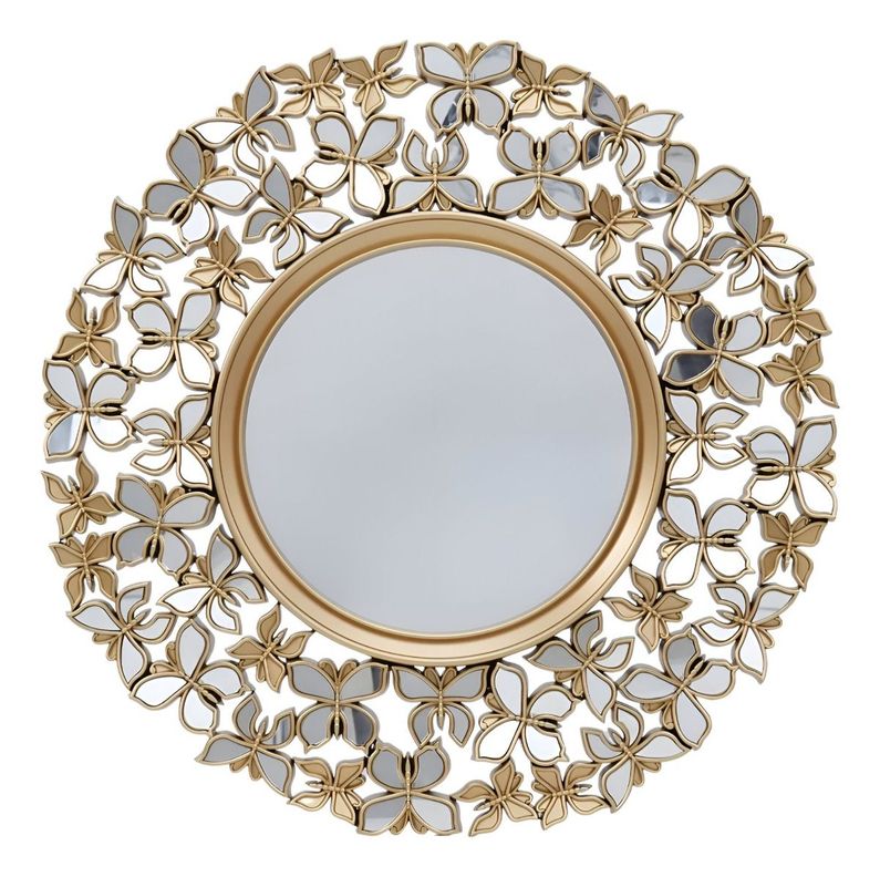 Espejo Decorativo Marco Dorado Mariposas Redondo 60cm Jhn-0