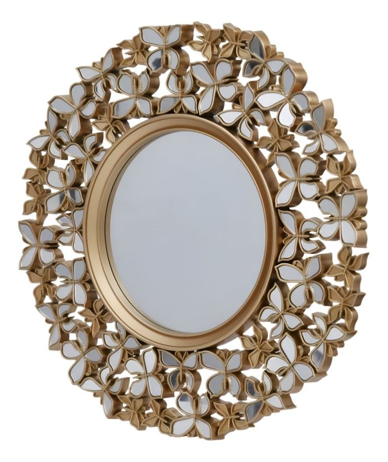 Espejo Decorativo Marco Dorado Mariposas Redondo 60cm Jhn-1