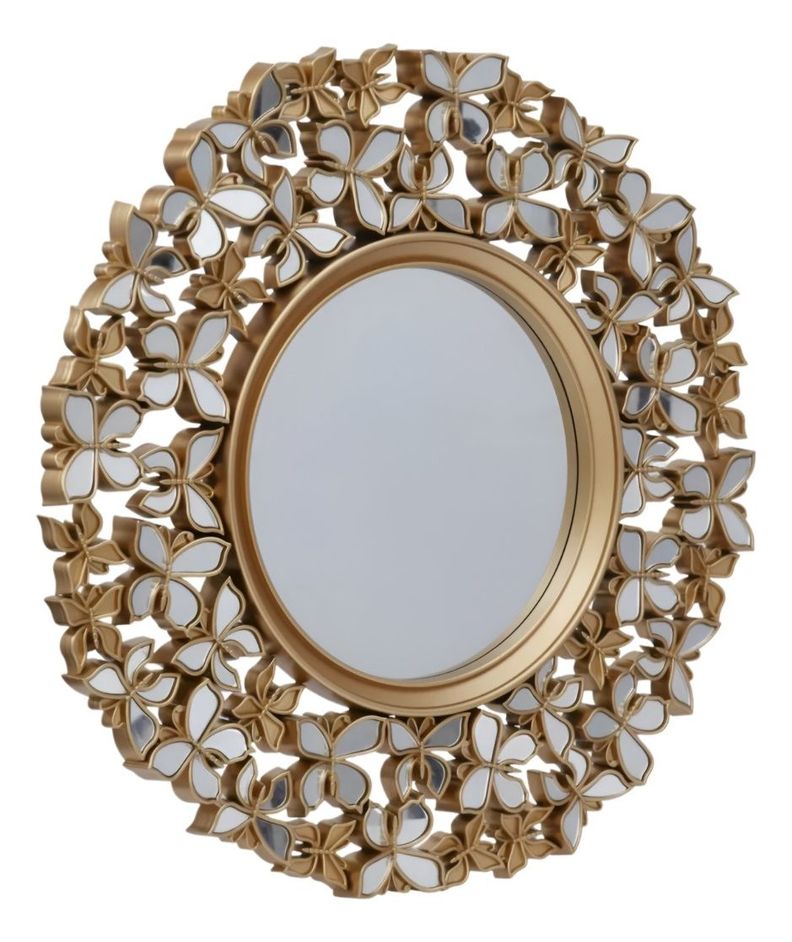 Espejo Decorativo Marco Dorado Mariposas Redondo 60cm Jhn-2