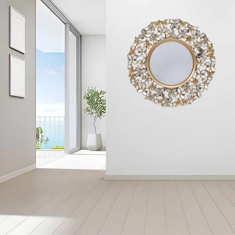 Espejo Decorativo Marco Dorado Mariposas Redondo 60cm Jhn-3