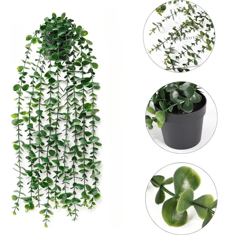 Set de 2 Planta Artificial Maceta Colgante Verde Pared Jhn-0