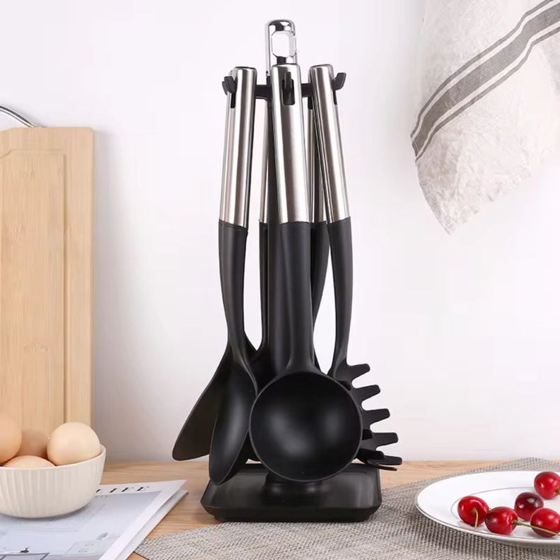 Set Utensilios 7 Piezas Cocina Mango Acero Inoxidable Plata-3
