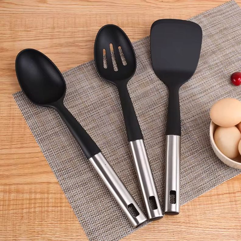 Set Utensilios 7 Piezas Cocina Mango Acero Inoxidable Plata-5