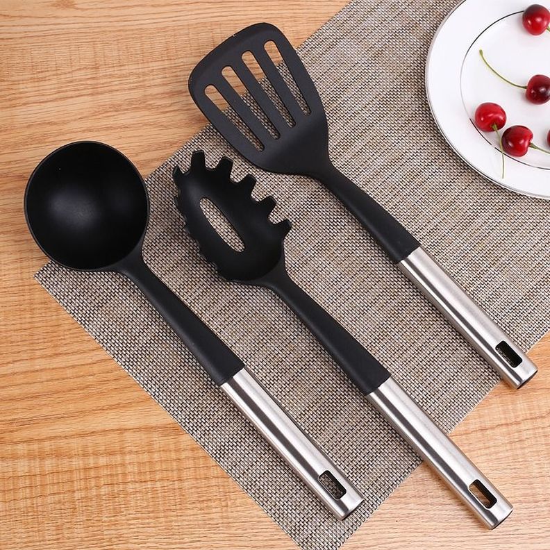 Set Utensilios 7 Piezas Cocina Mango Acero Inoxidable Plata-6