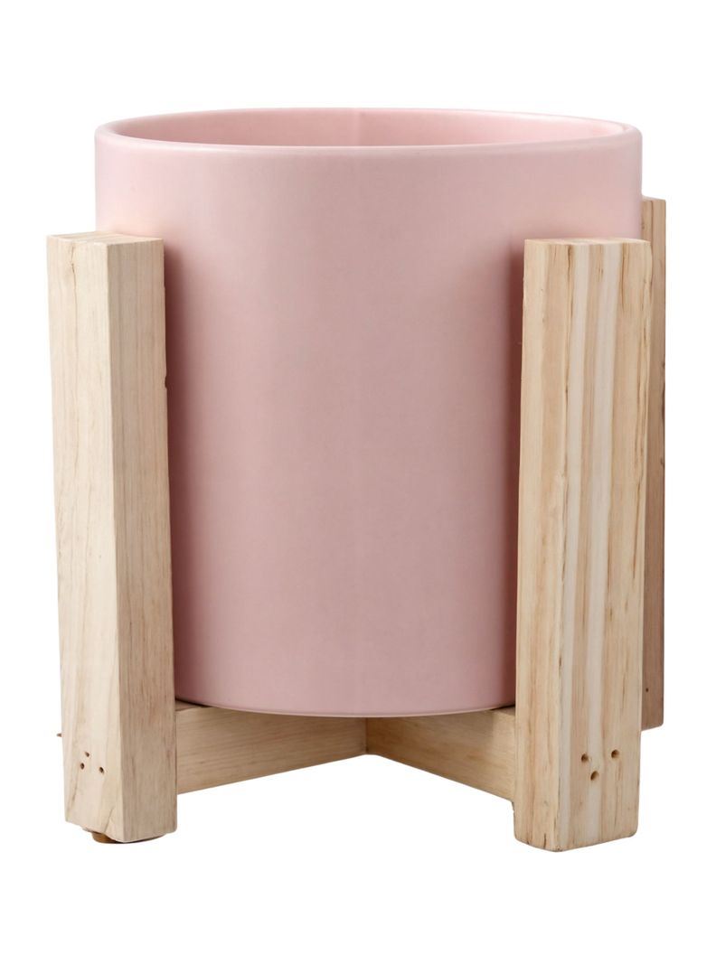 Maceta Cerámica Creativa Nórdica Soporte Madera Jhn-0