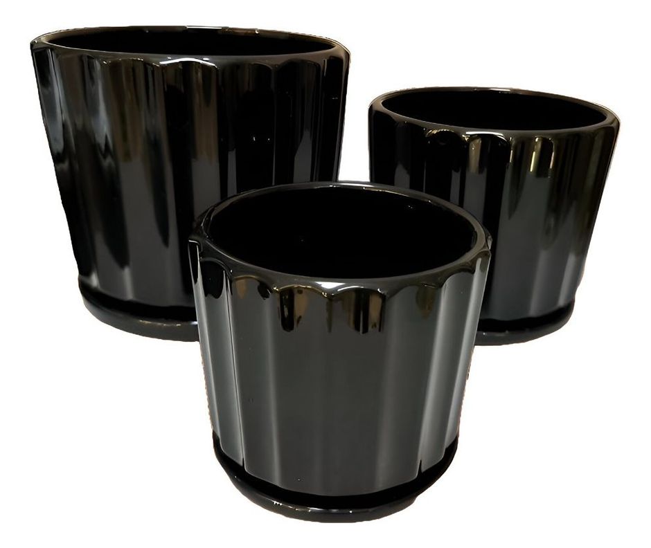 Macetero Cerámica Black Lights Contemporáneo 3 piezas Jhn-0