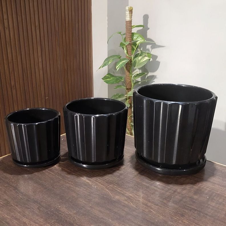 Macetero Cerámica Black Lights Contemporáneo 3 piezas Jhn-3
