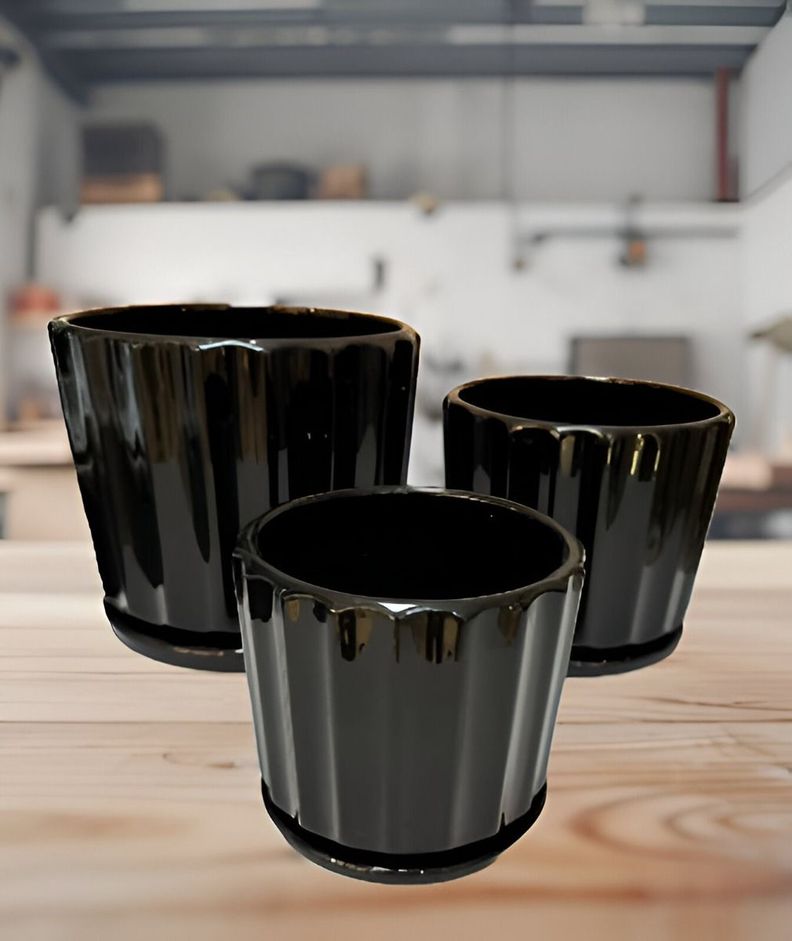 Macetero Cerámica Black Lights Contemporáneo 3 piezas Jhn-4