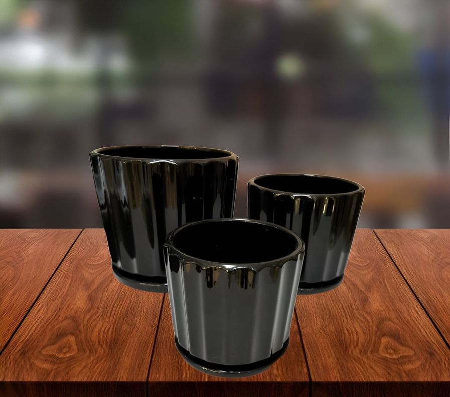 Macetero Cerámica Black Lights Contemporáneo 3 piezas Jhn-5