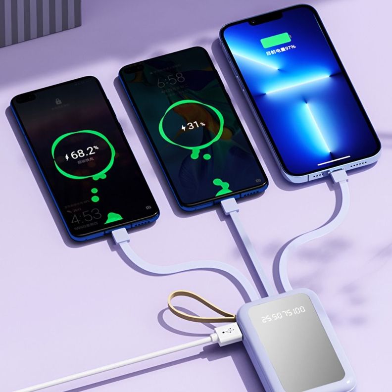 Cargador Inalámbrico Portátil LED Cables integrados 4en1-6