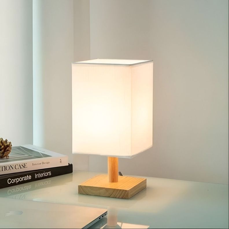 Lámpara Mesa Decorativa Base Madera Cuadrada Beige Jhn-5