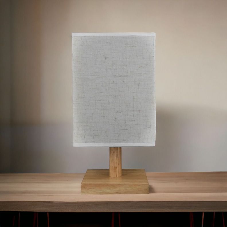 Lámpara Mesa Decorativa Base Madera Cuadrada Beige Jhn-8